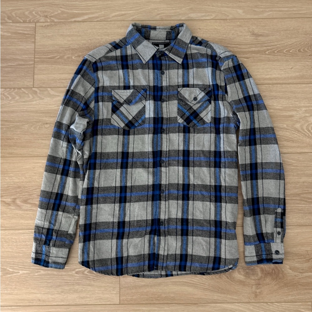Men's Blue and Gray Plaid Shirt